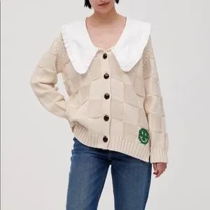 Ganni smiley poplin collar cardigan size xxs